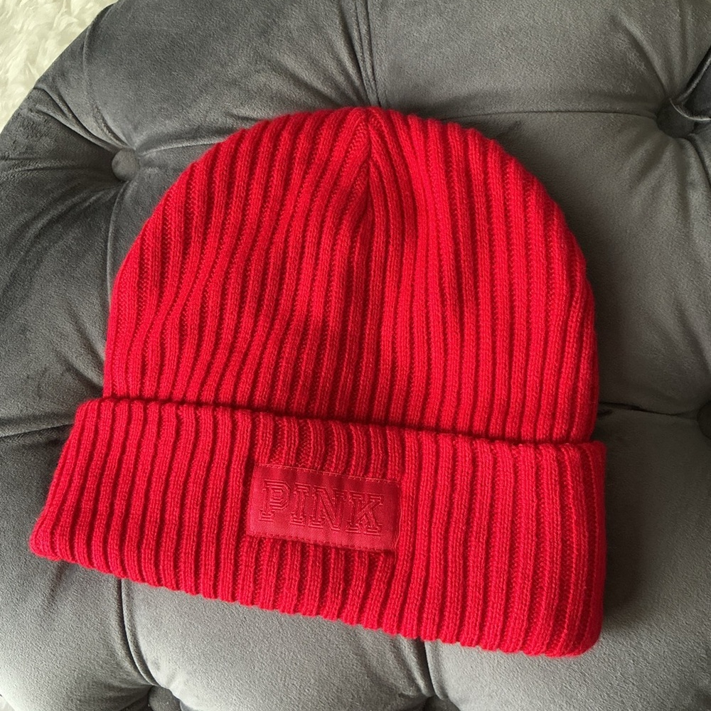 PINK Victoria's Secret Bold Red Knit Beanie